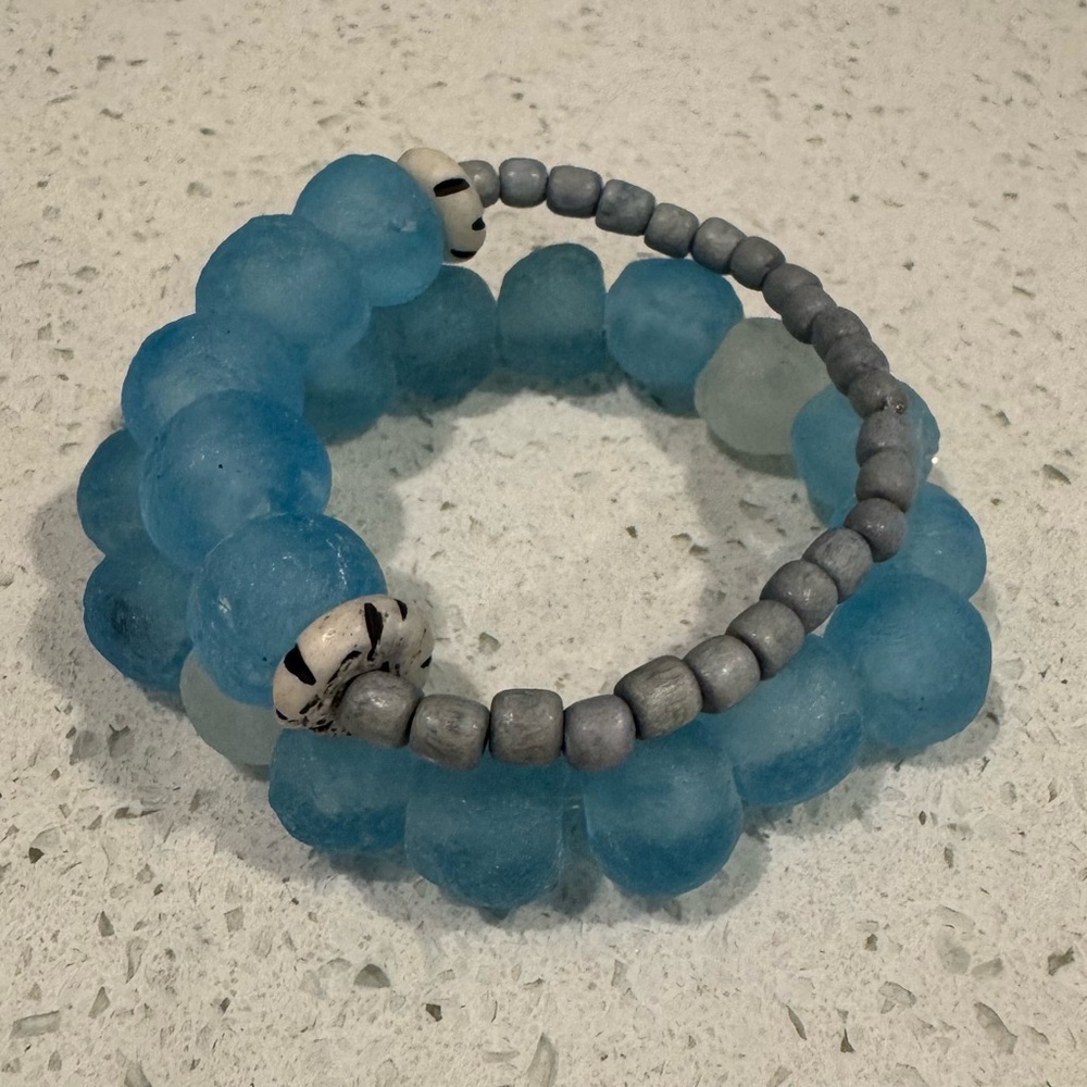 Handmade Light Blue Beaded Bracelet Set - Picture 4 of 4